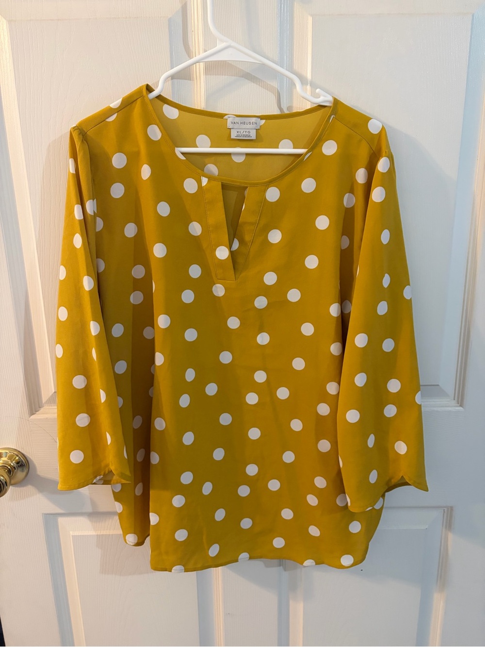 Van Heusen Mustard Yellow Polka Dot Blouse XL